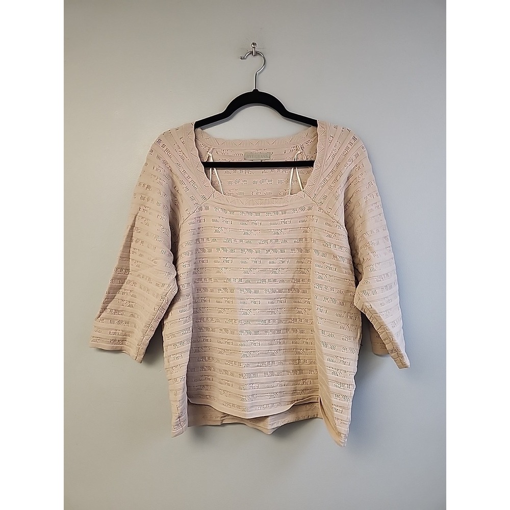 Ryegrass Pointelle Knit Square Neck Sweater Top Beige 3/4‎ Sleeves Women Size 1X